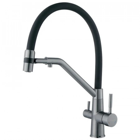 Змішувач для кухні з силіконовим виливом Zerix MAG-021 Graphite Refl.Black з нерж. сталі SUS304 з виходом для пит.води (ZX6005)