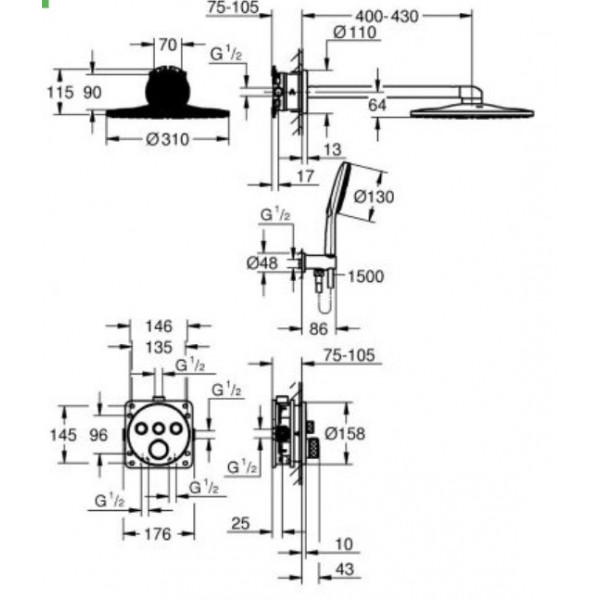 Душова система прихованого монтажу Grohe Grohtherm SmartControl з Rainshower SmartActive 310 (34863KF0)