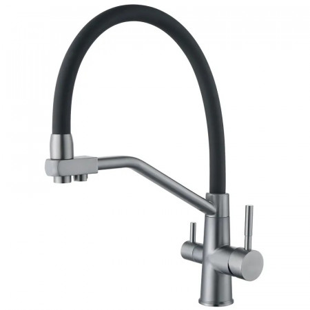 Змішувач для кухні з силіконовим виливом Zerix FUL-021 Graphite Refl.Black з нерж. сталі SUS304 з виходом для пит.води (ZX5999)