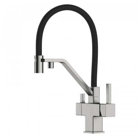 Змішувач для кухні KOER KB-72036-02 з виходом для пит. води (Колір хром+силік.вилив чорний) (KR5813)