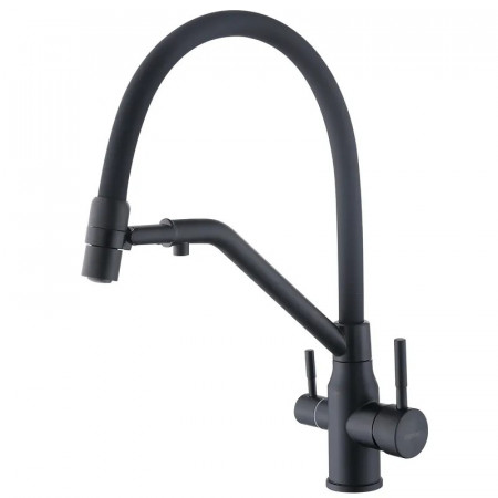 Змішувач для кухні з силіконовим виливом Zerix MAG-021 Black Refl.Black з нерж. сталі SUS304 з виходом для пит.води (ZX6006)