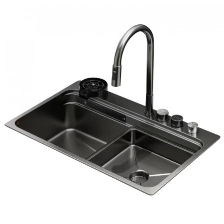 Мийка Zerix ZH7548-SET-03 Nano-Black з вбудованим змішувачем з нерж. сталі (ZM5577)