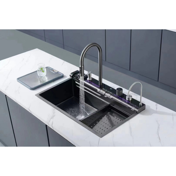 Мийка багатофункціональна Mixxus MH7546-SET-07 DECOR NANO-BLACK з вбудованим змішувачем (MX9578)