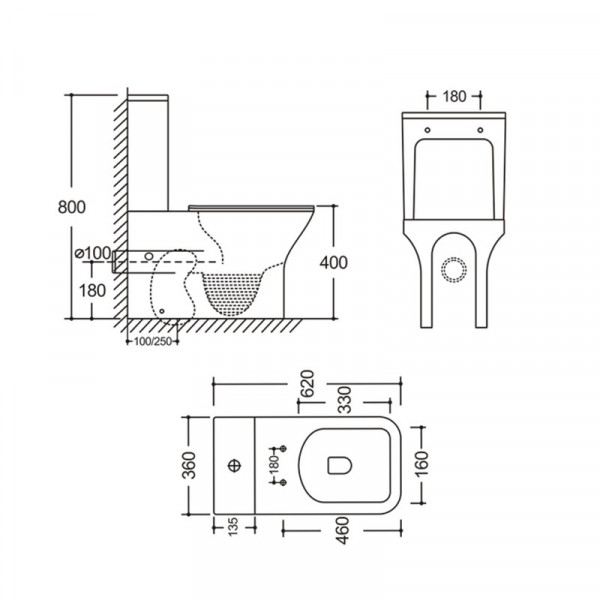 Бачок до унітазу-компакту Mixxus Style-0403-R Tank 620х360х800 зі зливною арматурою (MI8331)