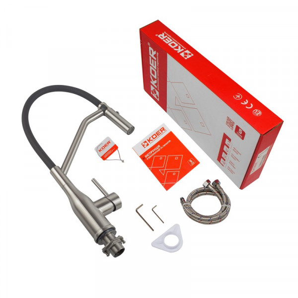 Змішувач для кухні Koer KI-70026-02 з чорним силіконовим виливом (KR5209)