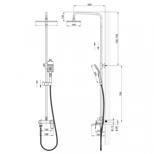 Душова колона зі змішувачем Mixxus Premium DALI 009-J Graphite (MI6760)