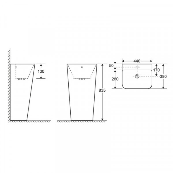 Раковина моноблок Mixxus STYLE-1101 з отвором під змішувач та переливом 440х380х830mm (MI6696)