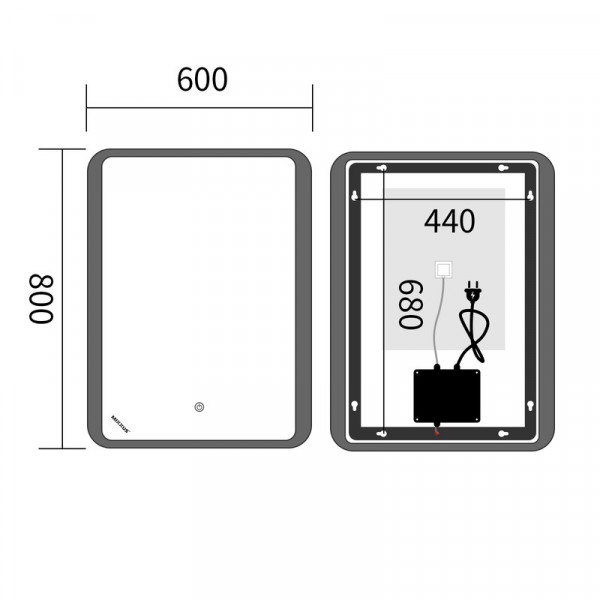 Дзеркало Mixxus Premium OLIVARY MR19-80x60-Reverse з Led Touch, Anti-fog, димером (3-6,5kK) (MP6628)