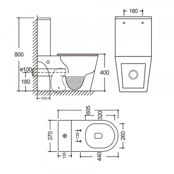 Чаша унітазу-компакту Mixxus Bevel-0405-R Bowl 605х370х800 Rimless без сидіння (MI8352)