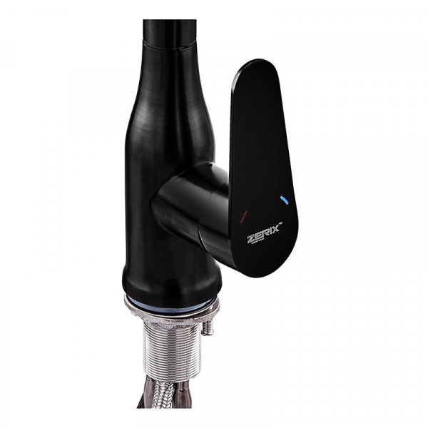 Змішувач для кухні з висувною лійкою Zerix PUL-014 Black з нерж. сталі SUS304 (кол. чорний) (ZX5035)