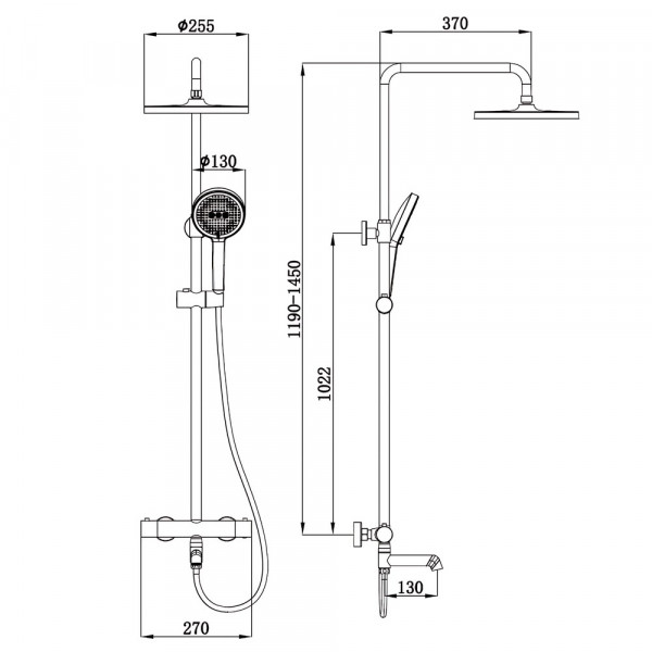 Душова колонна з термостатичним змішувачем Koer KB-57029-05 3 функції, колір чорний (KR5491)
