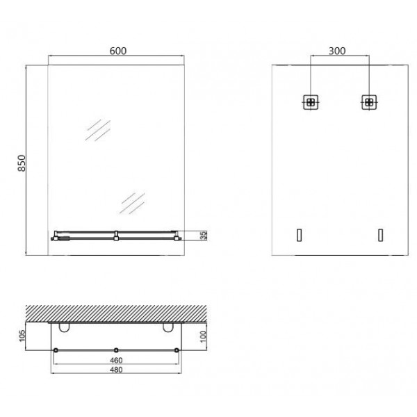 Дзеркало настінне Zerix SANSA MRZ05-60x85x10 прямокутне з полицею (ZX5628)