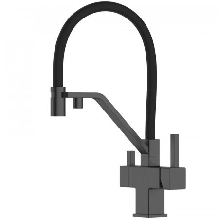 Змішувач для кухні KOER KB-72036-07 з виходом для пит. води (Колір графіт+силік.вилив чорний) (KR5812)
