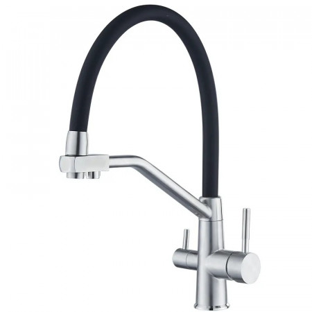 Змішувач для кухні з силіконовим виливом Zerix FUL-021 Refl.Black з нерж. сталі SUS304 з виходом для пит.води (ZX5997)