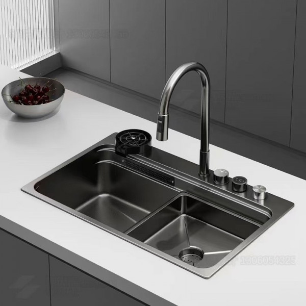 Мийка Zerix ZH7548-SET-03 Nano-Black з вбудованим змішувачем з нерж. сталі (ZM5577)