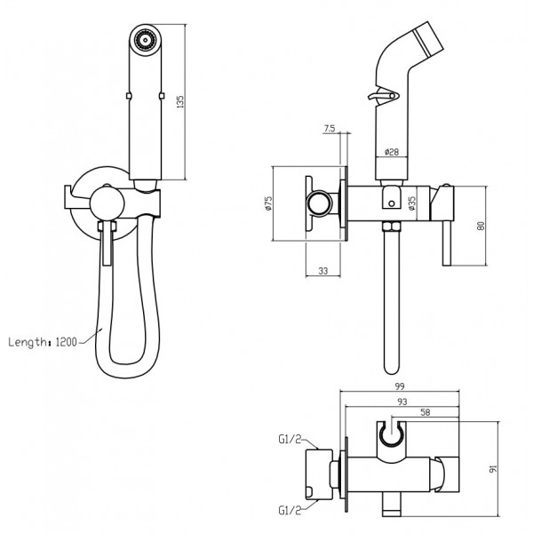 Змішувач для гігієнічного душу Zerix FTR-333-A з лійкою (ZX5839)