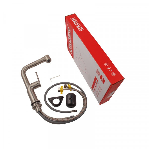 Змішувач для кухні з висувним виливом Koer KI-70021-02 (з нерж. сталі) (Колір нерж) (KR4798)