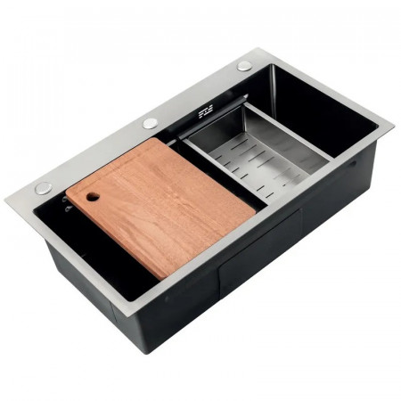 Мийка Zerix ZH6845-SET-05 Decor Nano-Black (3.0/0.8) з нерж. сталі комплект (графіт) (ZM5588)