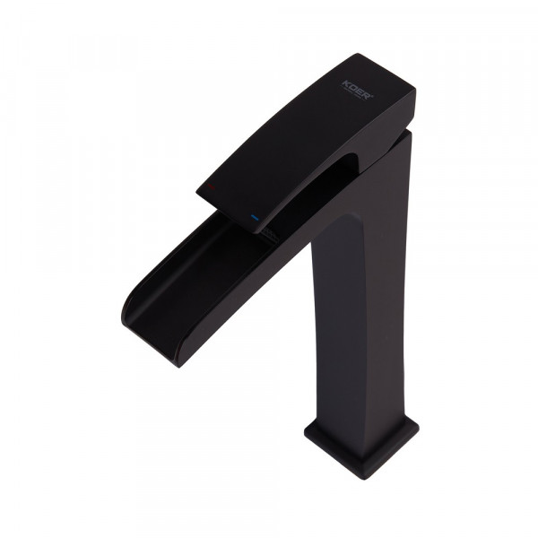 Змішувач для умивальника Koer KB-15007-05 високий водоспад (Колір чорний) (KR3449)