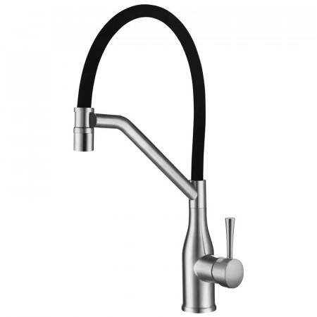 Змішувач для кухні KOER KI-70033-02 з нерж. сталі SUS304 (Колір нерж+силік.вилив чорний) (KR5817)