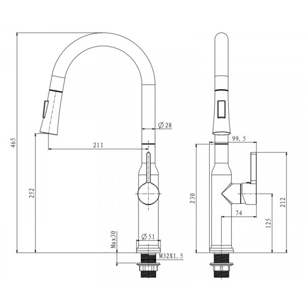 Змішувач для кухні з висувним виливом Mixxus Premium PULL 014 GRAPHITE (MI6959)