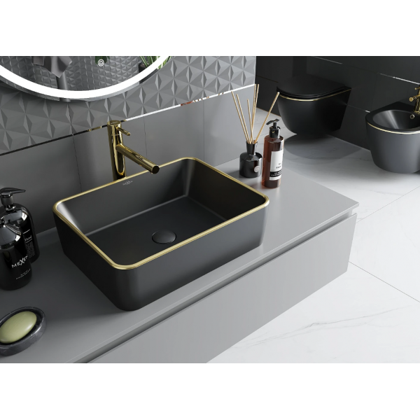 Умивальник (раковина) MEXEN CATIA BLACK MATT GOLD EDGE накладний