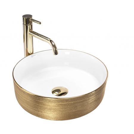 Умивальник (раковина) REA SAMI BRUSHED GOLD WHITE накладний