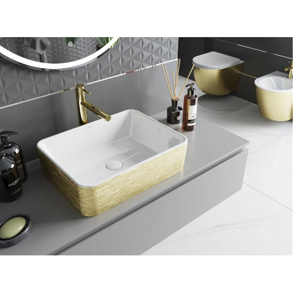 Умивальник (раковина) MEXEN CATIA BRUSHED GOLD WHITE накладний