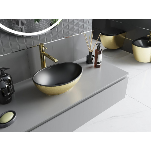 Умивальник (раковина) MEXEN ELZA BRUSHED GOLD BLACK MATT накладний