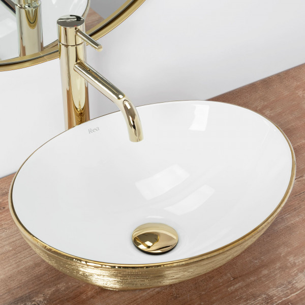 Умивальник (раковина) REA SOFIA BRUSHED GOLD WHITE накладний *
