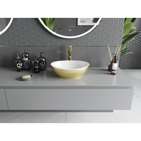 Умивальник (раковина) MEXEN ELZA BRUSHED GOLD WHITE накладний