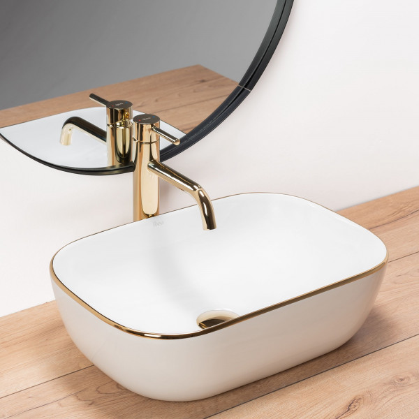 Умивальник (раковина) REA BELINDA WHITE GOLD EDGE накладний