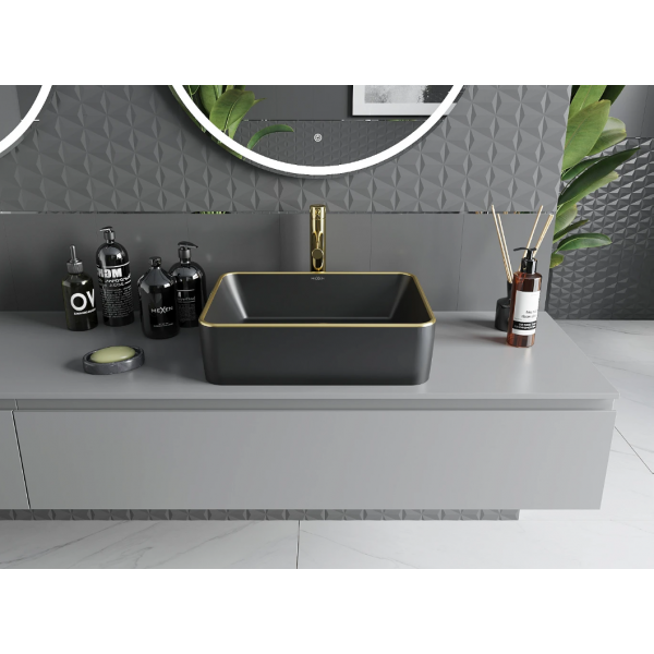 Умивальник (раковина) MEXEN CATIA BLACK MATT GOLD EDGE накладний