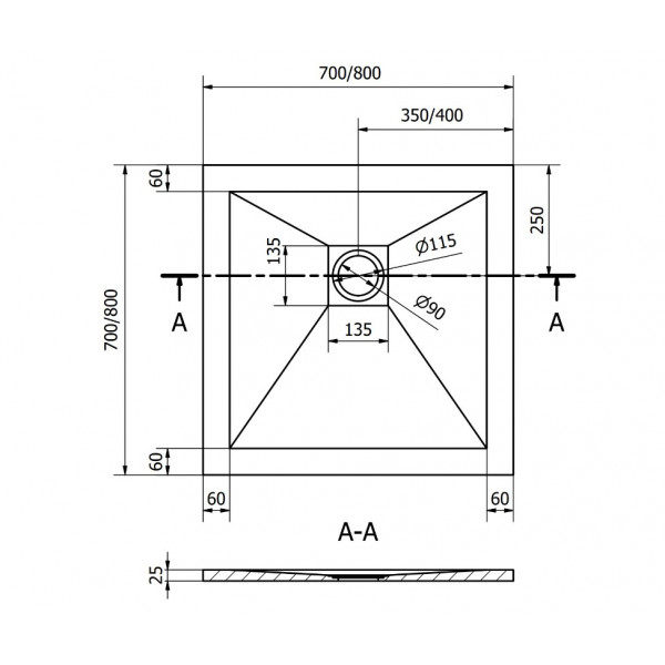 Душовий піддон MEXEN STONE+ 70x70 GREY