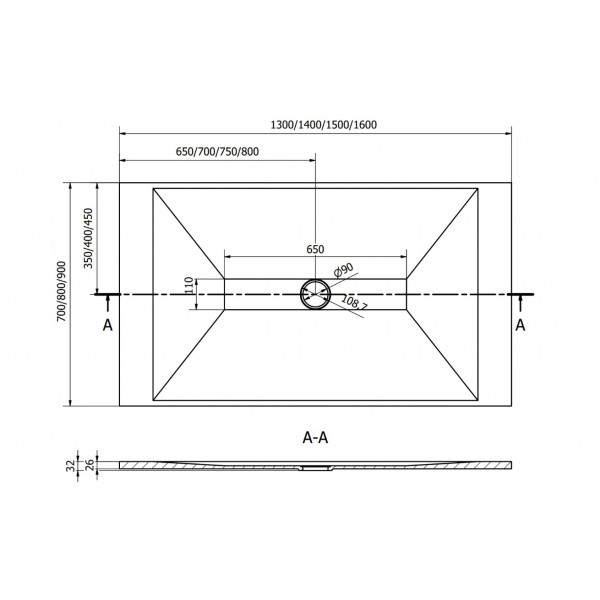 Душовий піддон MEXEN TORO 160x90 WHITE