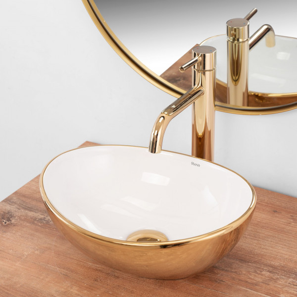 Умивальник (раковина) REA SOFIA MINI GOLD WHITE накладний