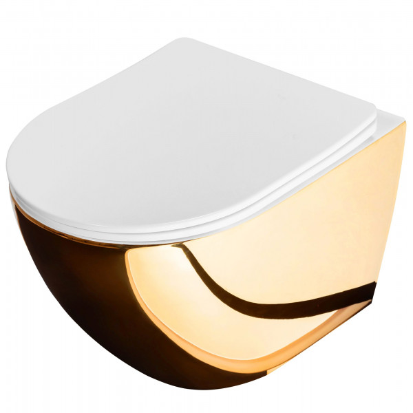 Підвісний унітаз REA CARLO FLAT MINI GOLD WHITE