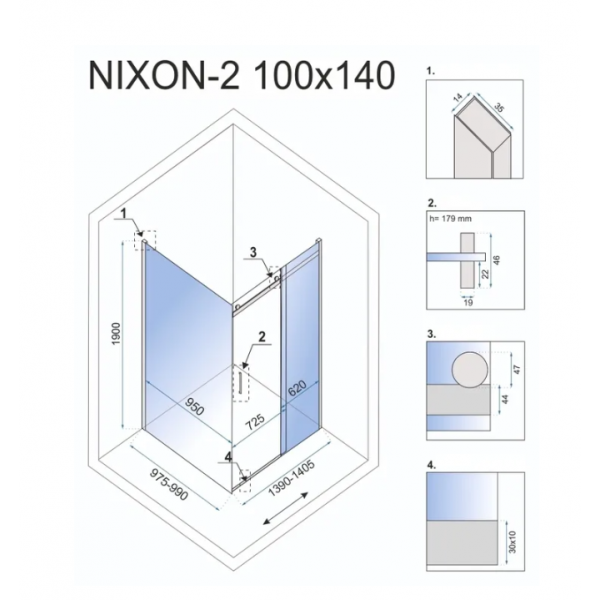 Душова кабіна REA NIXON 100х140 P CHROME