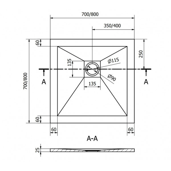 Душовий піддон MEXEN STONE+ 70x70 BLACK