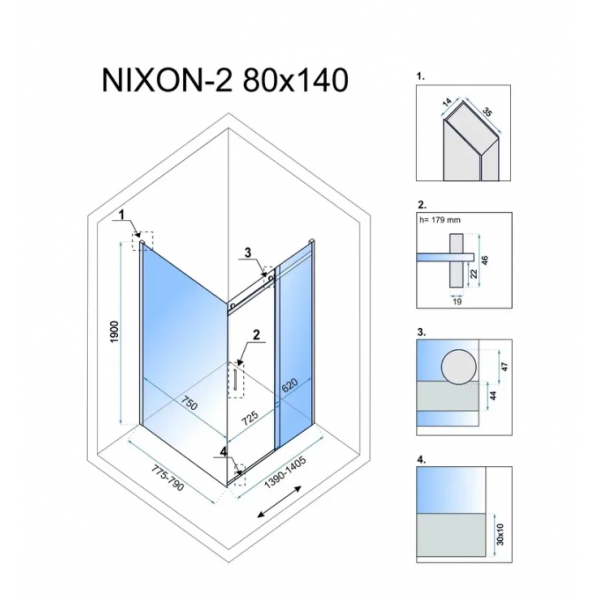 Душова кабіна REA NIXON 80х140 L CHROME