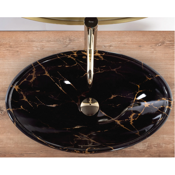 Умивальник (раковина) REA PAMELA BLACK MARBLE SHINY накладний