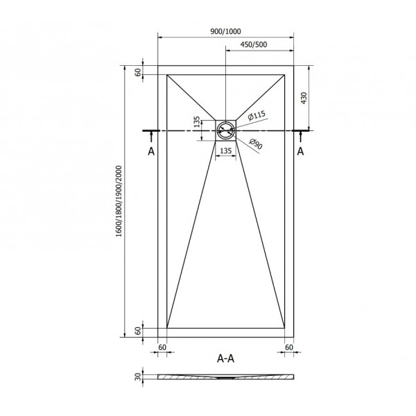 Душовий піддон MEXEN STONE+ 200x90 GREY