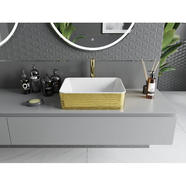 Умивальник (раковина) MEXEN CATIA GOLD WHITE із візерунком накладної