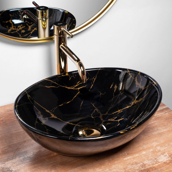 Умивальник (раковина) REA SOFIA BLACK MARBLE SHINY накладний