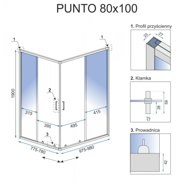 Душова кабіна REA PUNTO 80х100 BLACK