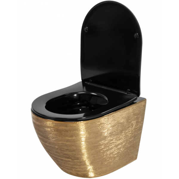 Підвісний унітаз REA CARLO FLAT BRUSHED GOLD BLACK золотий