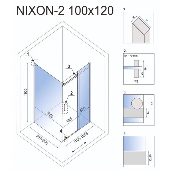 Душова кабіна REA NIXON 100х120 P CHROME