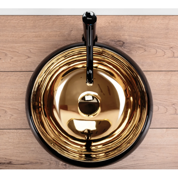 Умивальник (раковина) REA LUNA BLACK MATT GOLD накладний *