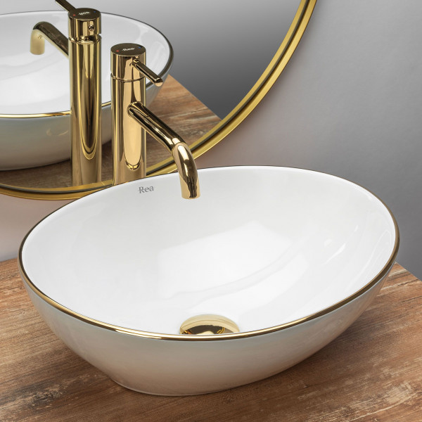 Умивальник (раковина) REA SOFIA WHITE GOLD EDGE накладний