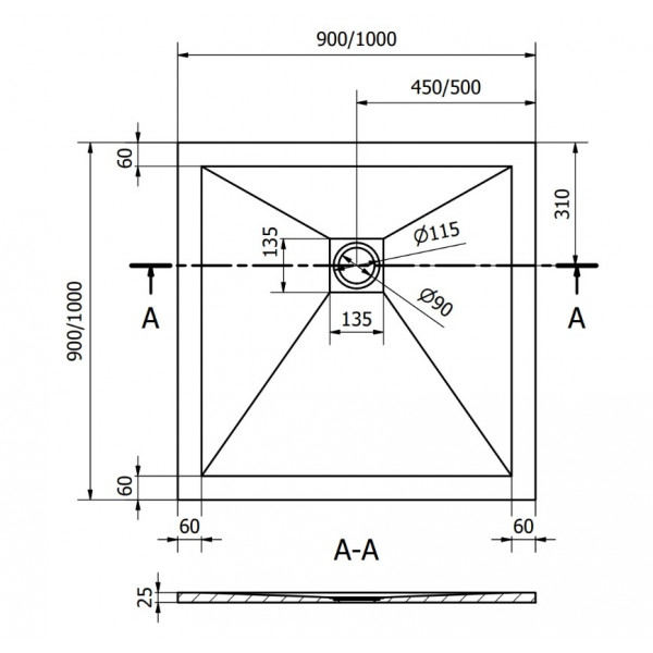 Душовий піддон MEXEN STONE+ 90x90 ANTHRACITE